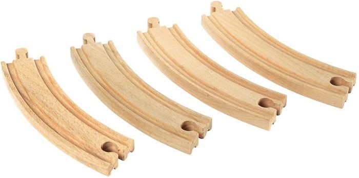 Quatre rails virages en bois pour train jouet en bois